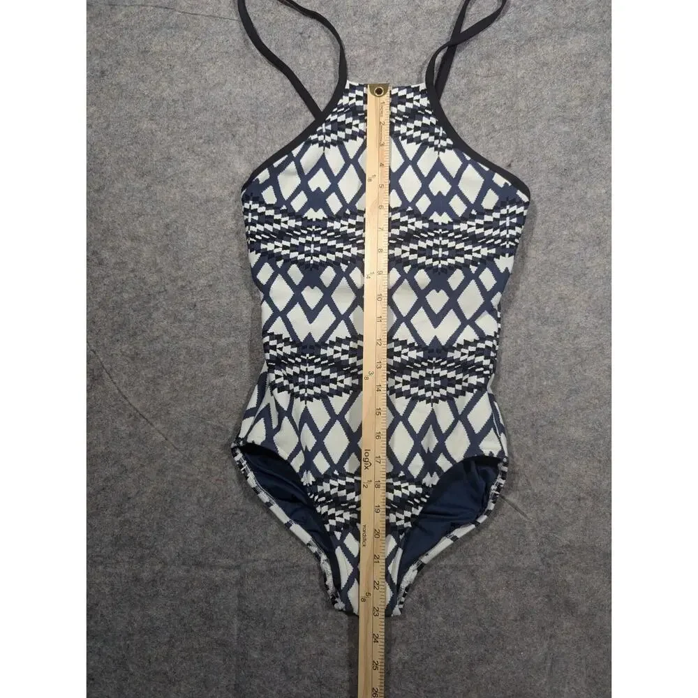 Seafolly Size 10 High Neck Aztec Pattern Blue One Piece Underwire Swimsuit